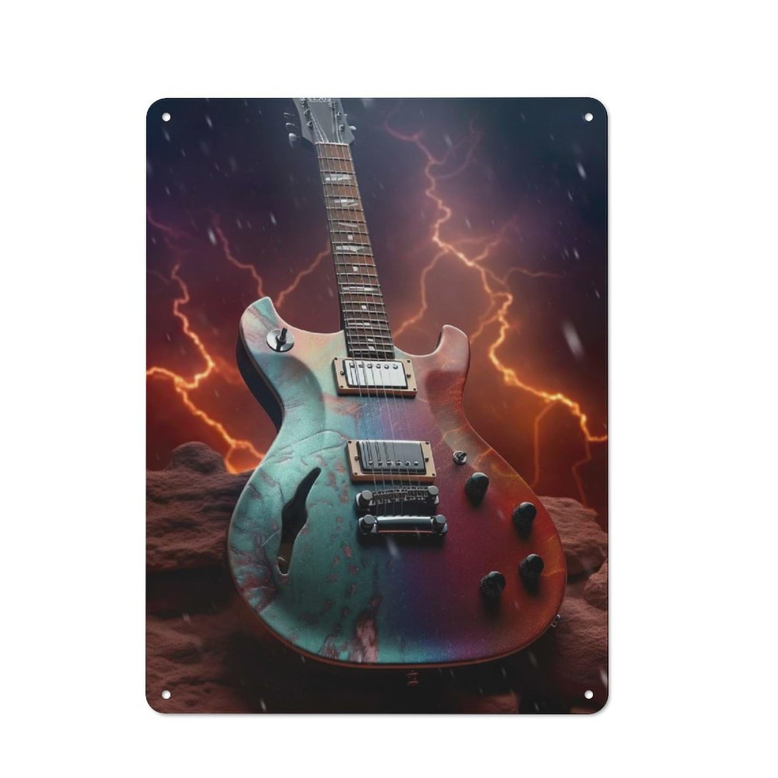 Junmoney Space Wood Guitar Vintage Tin Sign 40X30cm With For Living Room Or Hallway, For Living Room Decor Lovers