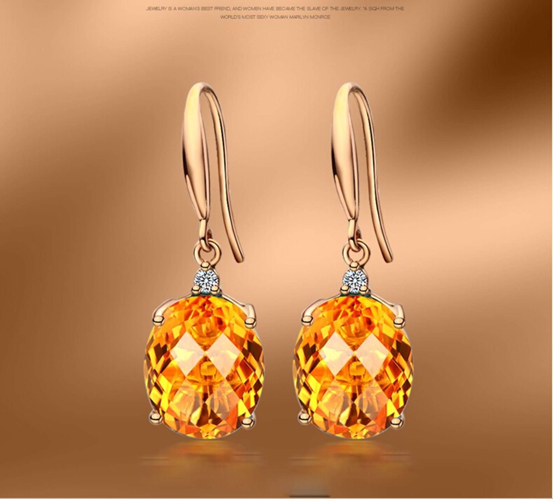 KnSam Echter Goldschmuck Damen Ohrringe aus 18K Rosegold, Oval Form mit 8ct Citrin Ohrschmuck Abendschmuck Damenohrringe