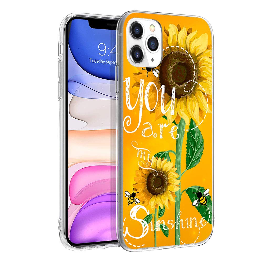 cocomong Sunflower Cute Phone Case Compatible with iPhone 11 Pro Max Case for Women Design Decor Sunflower Gifts for Girls Men, Soft Thin TPU Cover Slim Fit Silicone Protective Shockproof 6.5"