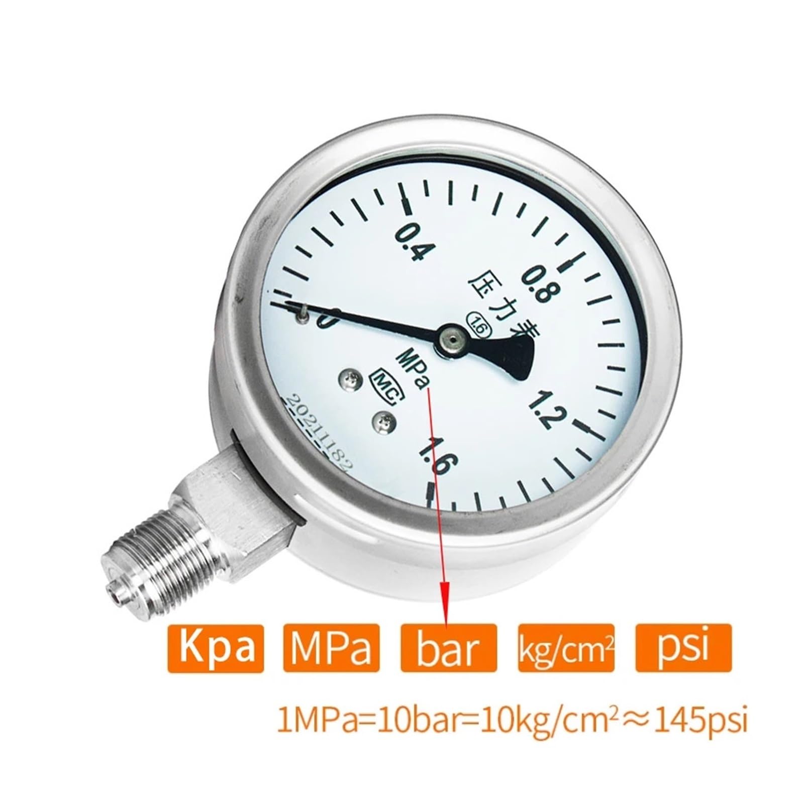 Manometro Manometro Quadrante 60mm -0.1-1.6Mpa 0-40Mpa Manometro Misuratore di pressione M14 * 1..5 Manometro pressione aria olio acqua(SS304 Y-60BF,Others)