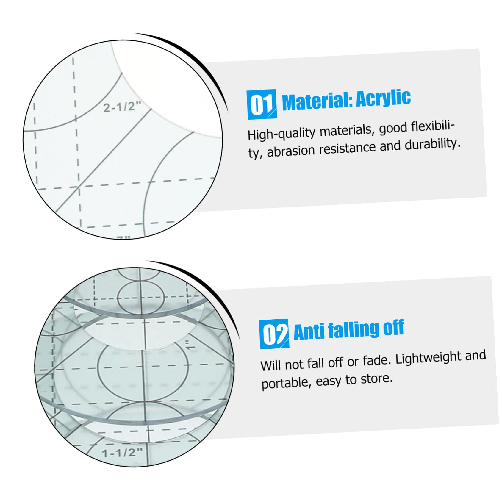 Regla de Patchwork Acrílica Circular para Costura Diy, 5 Piezas | Plantillas de Acolchado y Bordado, Acrílico Ligero y Duradero, Portátil y Seguro, Uso en Pintura