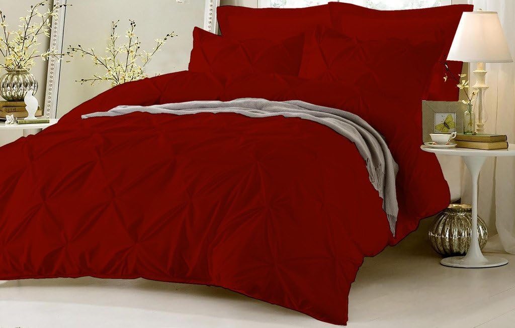 Stylish Pinch Pleated 1 PCs Decorative Duvet Cover(Burgundy, King/Cal King) Luxurious 100% Egyptian Cotton 500 Thread Count