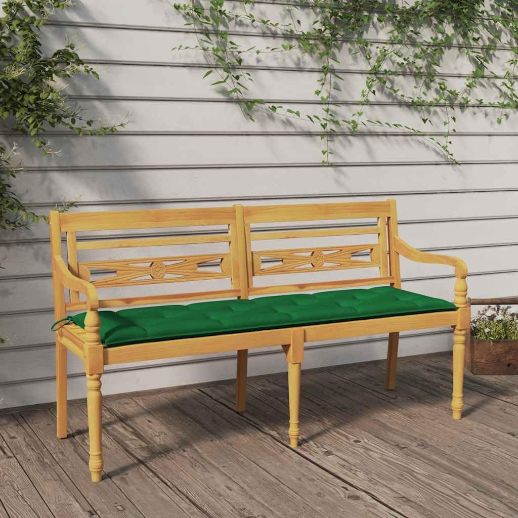 Batavia - Banco de madera con cojín (150 cm, madera de teca maciza)