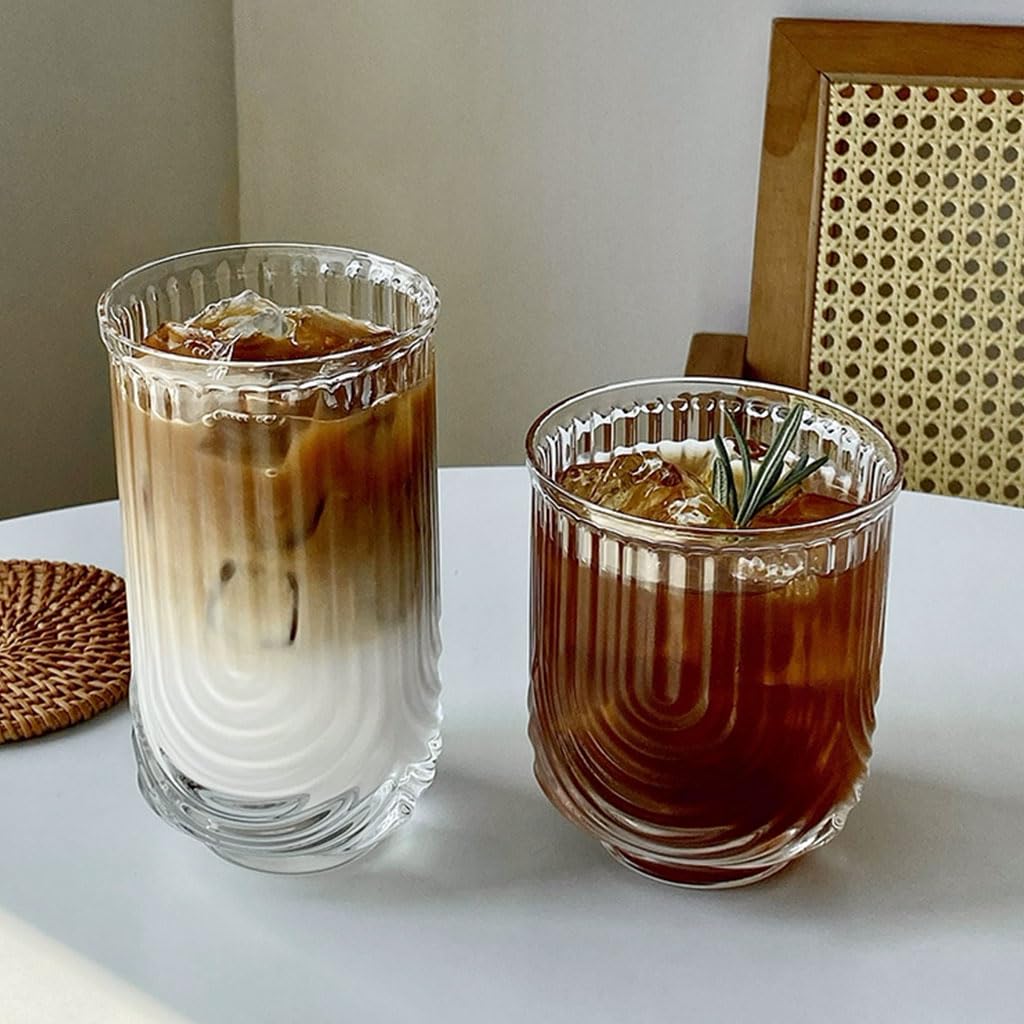 Amazon|絶妙な ストライプガラスカップアイスラテコーヒー Amazon|絶妙な ストライプガラスカップアイスラテコーヒー