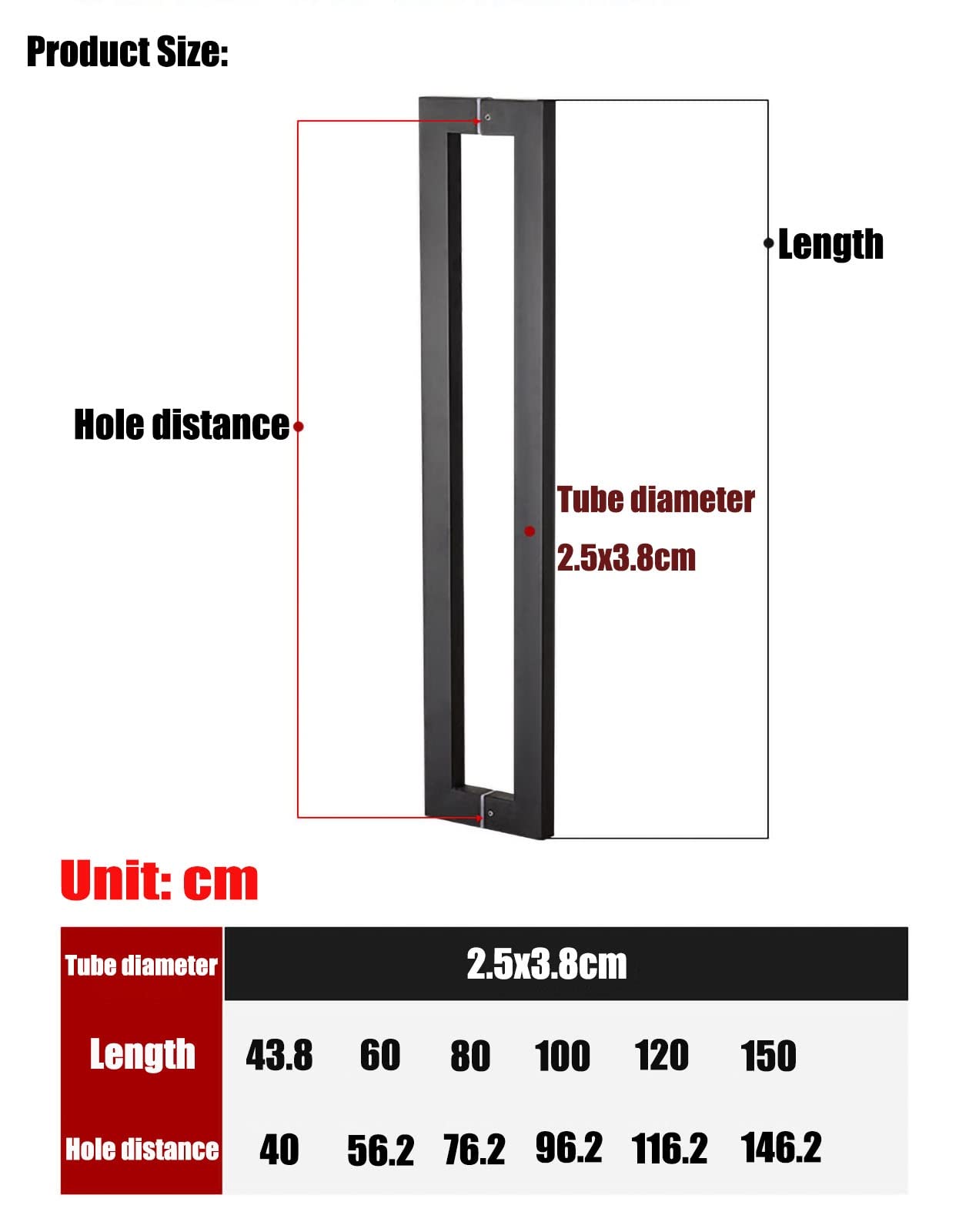 Maniglia per porta scorrevole in acciaio inox, moderna, quadrata, per porte interne ed esterne, lunghezza 61 cm/78,7 cm/119,4 cm, accessori inclusi
