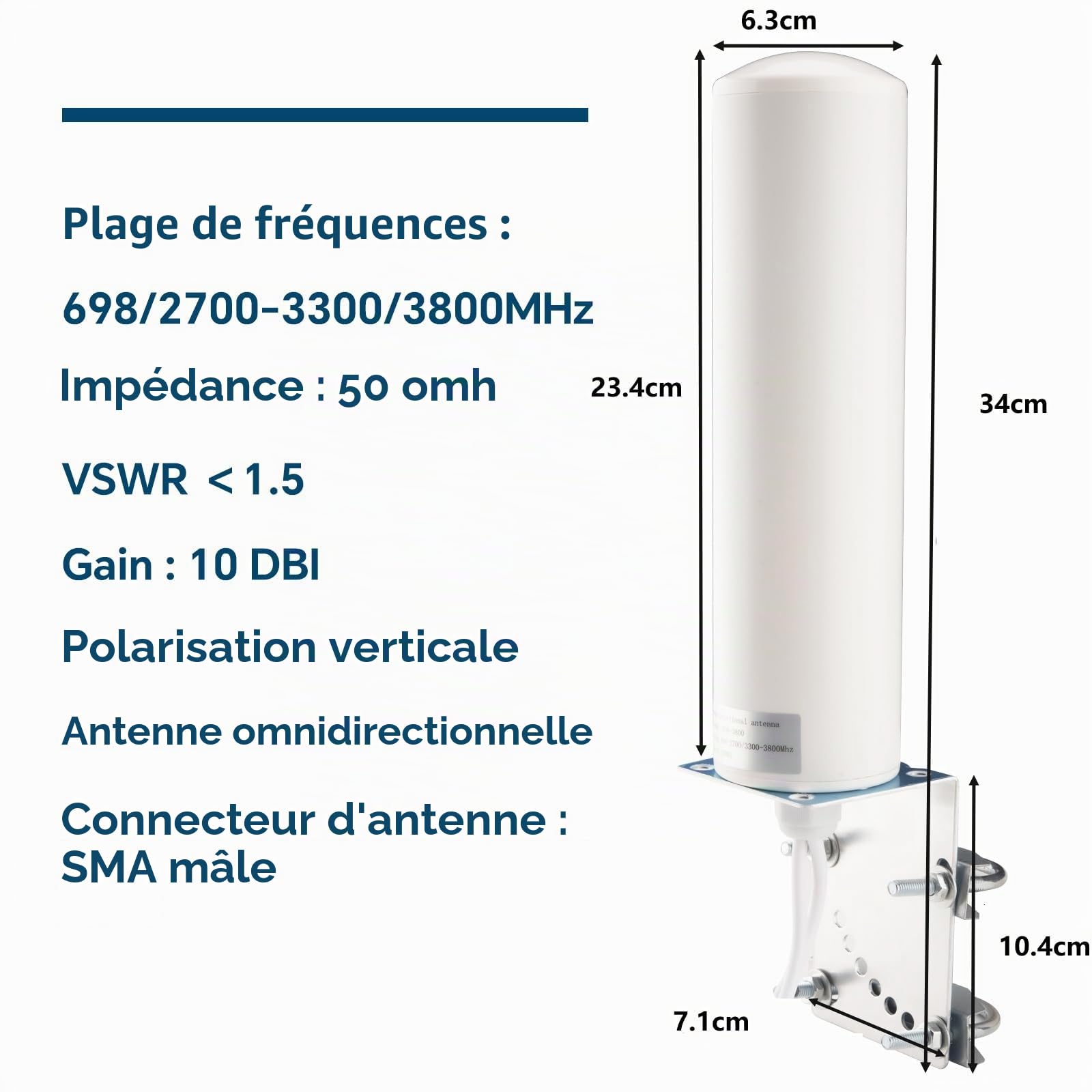 Antenne extérieure 4G 5G LTE 10dBi SMA TS9 Adaptateur 698-2700 3300-3800 MHz Antenne WiFi à gain élevé Extérieur Faible perte Double SMA mâle 5 m Câble RG58 4G LTE Routeur omnidirectionnel