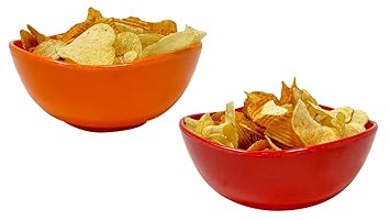 UPC 100% Pure Food Grade Melamine Plastic Snack Serving Bowl Wave Shape Set of 2, Red, Orange 550ML/BOWL