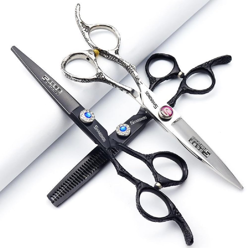Lot de 3 paires de ciseaux professionnels pour gaucher - 15,2 cm - Ciseaux clairsemés - 440C