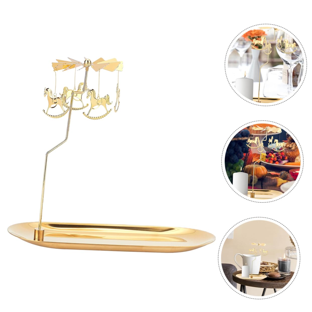 Ciieeo Portacandele Magnetico Rotante in Lega di Zinco Oro, Compatto e Facile da Spostare, Vassoio Decorativo per Occasioni Importanti e Centrotavola Moderno