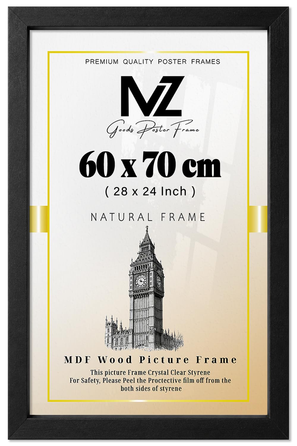 MZ GOODS | Large 1' 12" x 2' 4" - 28 x 24 Eton Wood Poster Frames Ideal for Living Room, Wall Galleries (60 x 70 CM) [ Matt Black ] — image 1