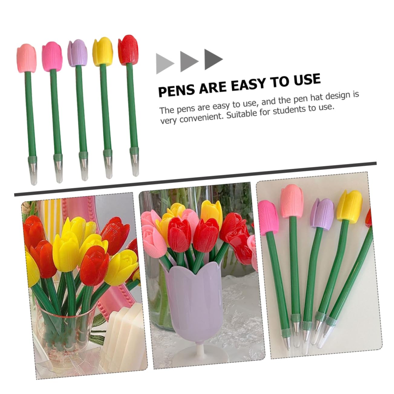 VILLCASE 3 Set Penna A Tulipano Simulata Note Penna A Punta Fine Evidenziatori Penne Gel Nere Punta Fine Penne A Inchiostro Fantastici Gadget Pastello Marcatore Gel Punto Plastica 5 Pezzi*3