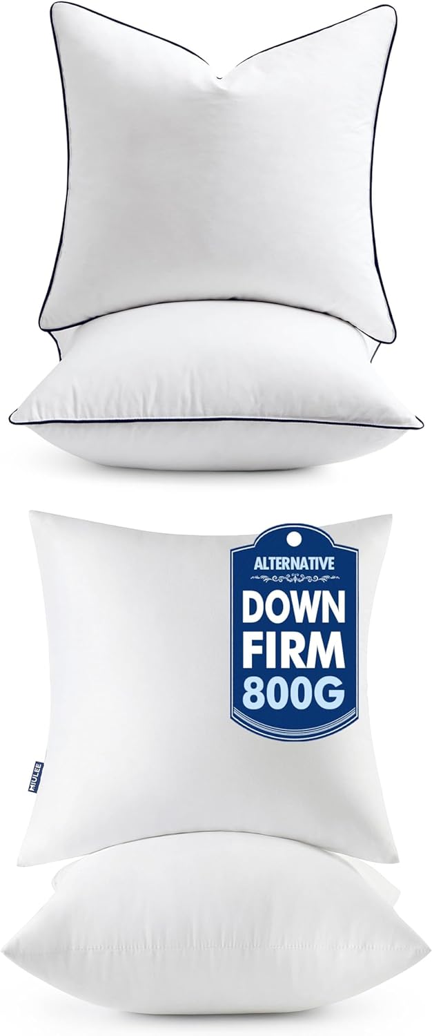 MIULEE Goose Feather Down 24x24 Pillow Insert Set of 2 with 100% Down-Proof Cotton Cover, Soft Fluffy Decorative Pillow Bundle 100% Virgin Fiber Filling Bed Couch Pillows