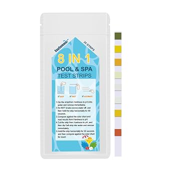 Salt-Water Pool Test Strips Kit 25 Counts 8-in-1 for Salt Water Pool Testing Kit, Salt Pool Test Strips for Hot Tub Spa Testing Salt Chlorine pH and More