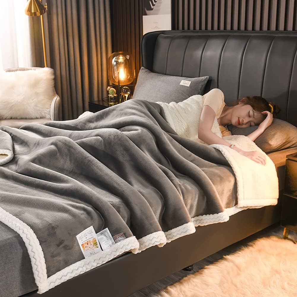 Sherpa Fleece Throw Blanket,Premium Reversible Plush Blanket,Durability Soft and Warm Blanket forTravel ZML-201(ZML201-Gery-59 x78)