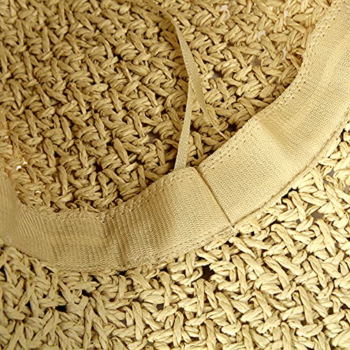 Cappello di Paglia Intrecciato per Donna,Cappelli da Sole Traspirante a Tesa Larga in Paglia Intrecciata con Decorazione a Fiocco,Berretto da Spiaggia Traspirante per Esterni,Viaggi e Vacanze