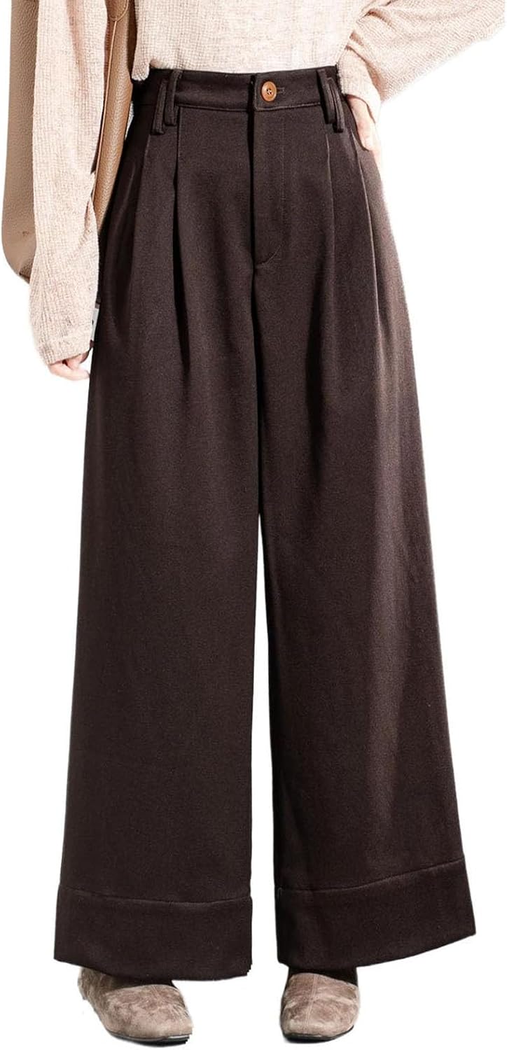 Women's Wide Leg Pants High Waist Straight Cut Casual Trousers Winter Cotton Blend for Women