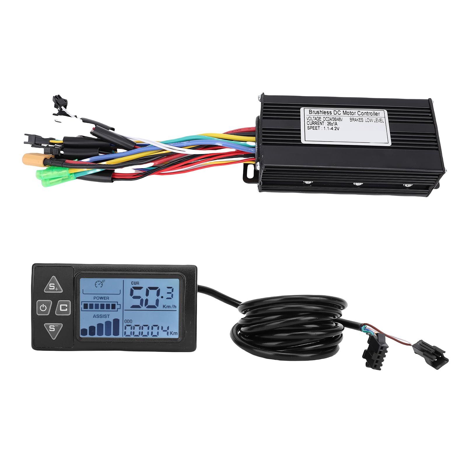 BuyWeek Kit de Contrôleur de Moteur sans Balais pour Vélo Électrique, 36V 48V 500W 750W 26A 3 Modes Contrôleur à Onde Sinusoïdale avec Écran d'Affichage LCD S861 pour Trotinette Électrique