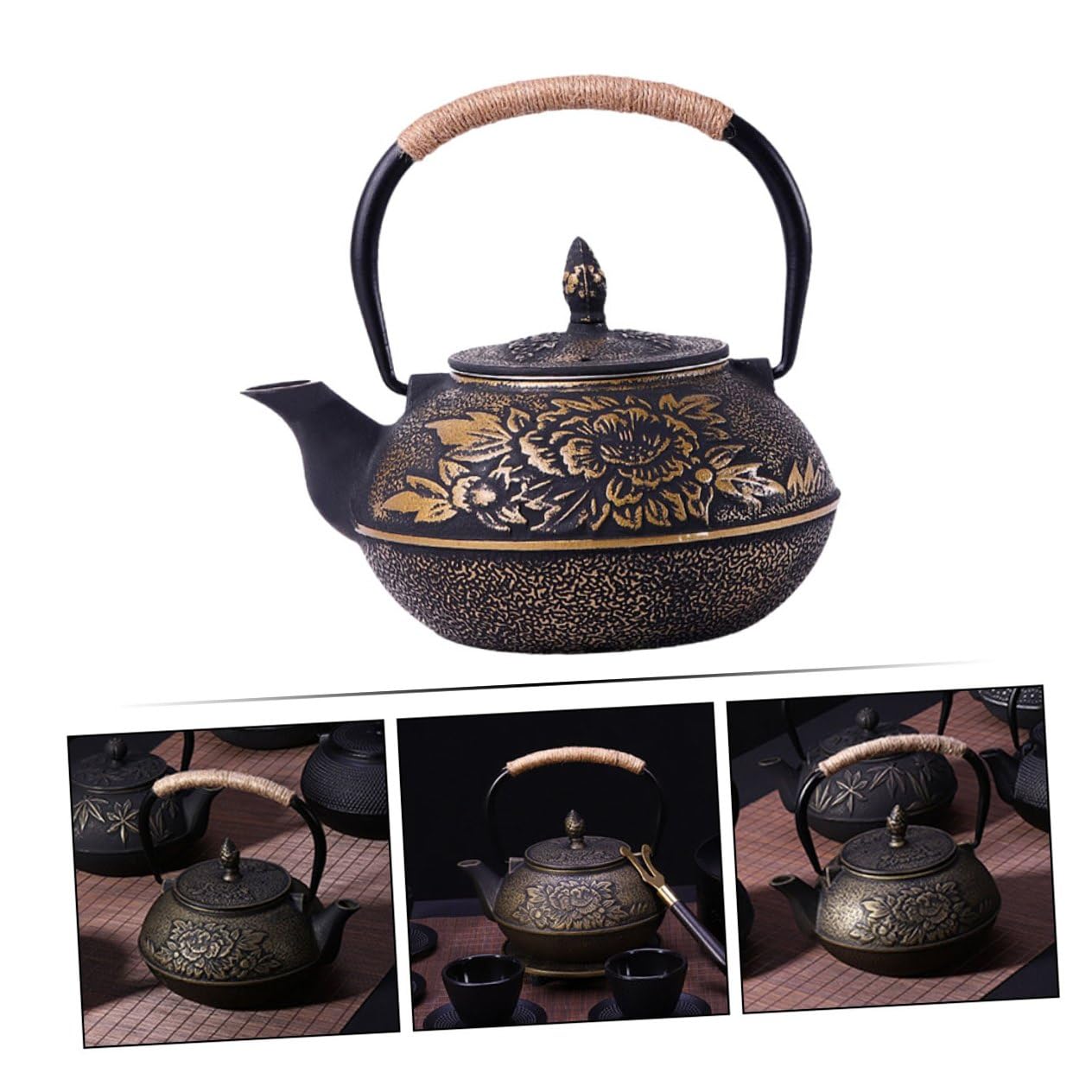 PRETYZOOM Tetera De Hierro Fundido Decorativa Diseño De Peonía Hervidor De Té Para Hogar Accesorio Para Reuniones y Celebraciones Capacidad