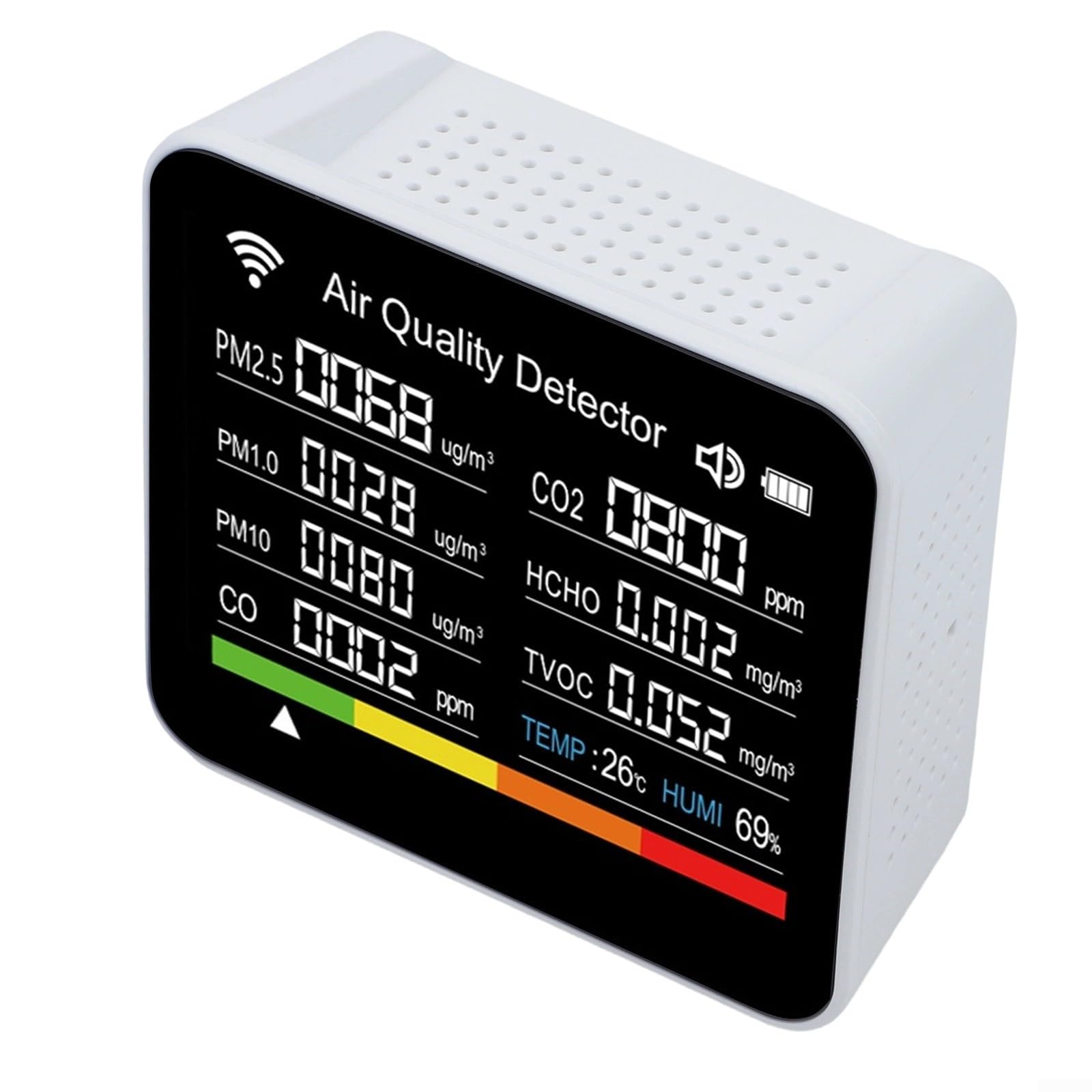 KiraKira Monitor jakości powietrza 15 w 1, czujnik HCHO TVOC PM2,5 z wyświetlaczem 7,1 cm, miernik wilgotności powietrza, WiFi do sterowania aplikacją Tuya, środowisko domowe i biurowe (biały)