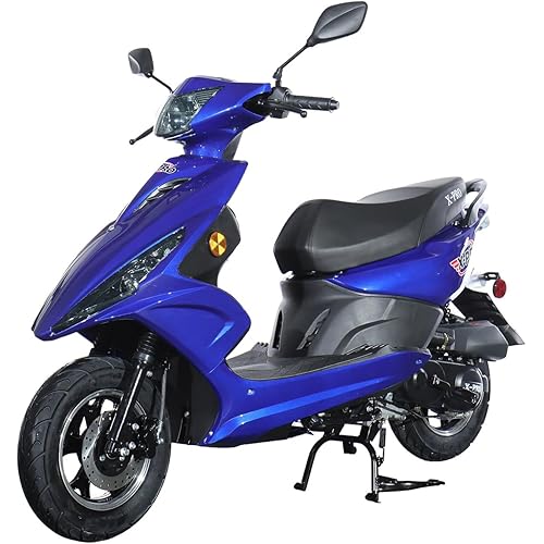 X-PRO Bali 50cc Gas Moped for Adults, Automatic 4-Stroke Engine, 10 Inch Wheels, LED Lights, EPA Approved Street Legal (Blue)