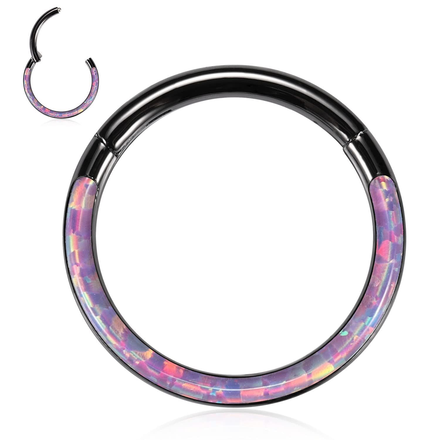 PEAKLINK 16G 18G 316L Stainless Steel CZ/OPAL Septum Piercing Septum Clicker Ring Hinged Nose Ring Daith Earrings Conch Piercing Jewelry Helix