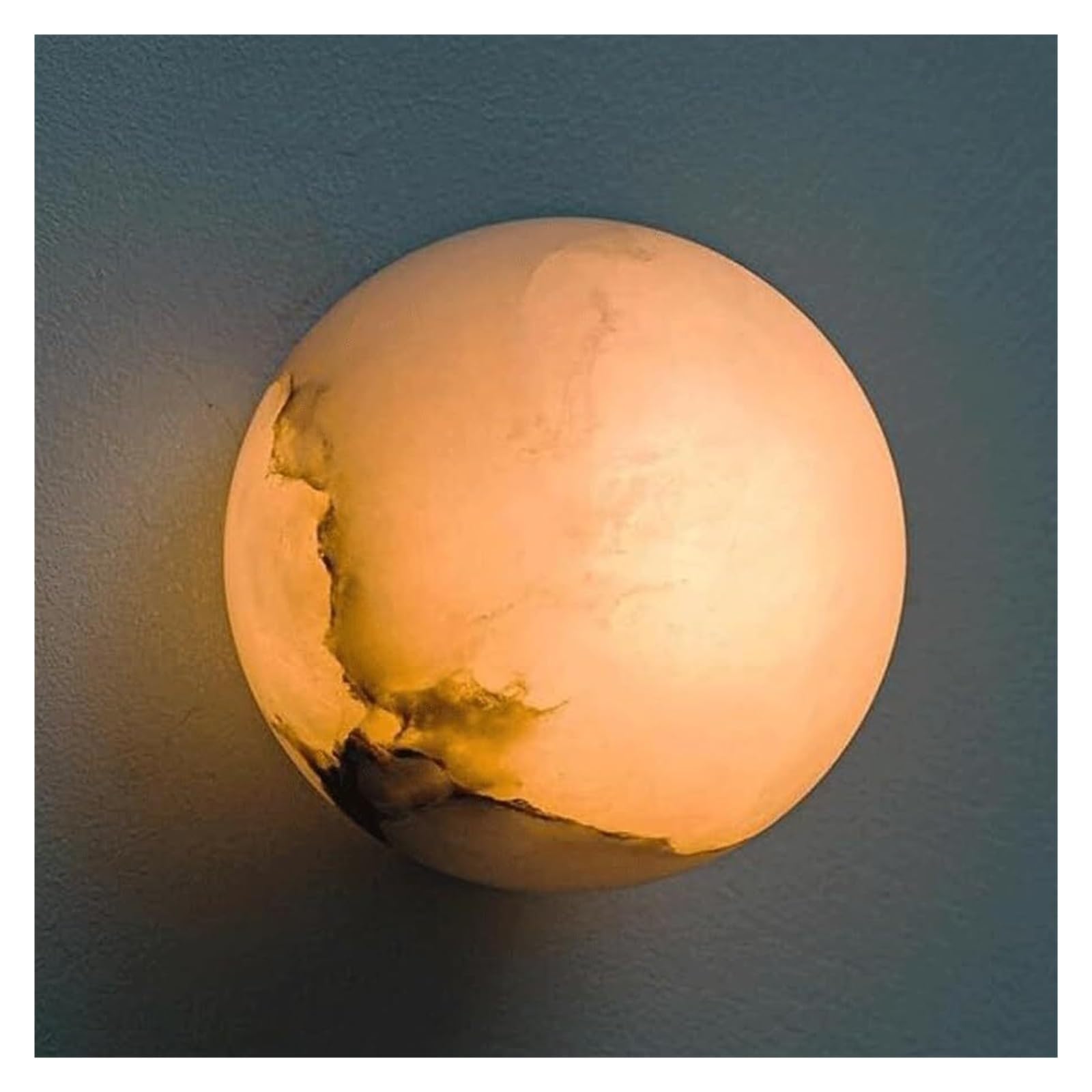 KHUKHU Globe Marble Wall Sconce Mid Century Wabi-sabi Style Natural Alabaster Wall Lamp Dimmable Round G9 Vanity Wall Light for Bedroom Living Room Hallway(D12cm)