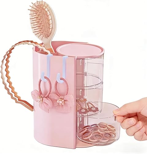 Organizador de accesorios para el cabello con 2 ganchos y 6 calcomanías aleatorias, soporte giratorio para cepillos de cabello, organizador de