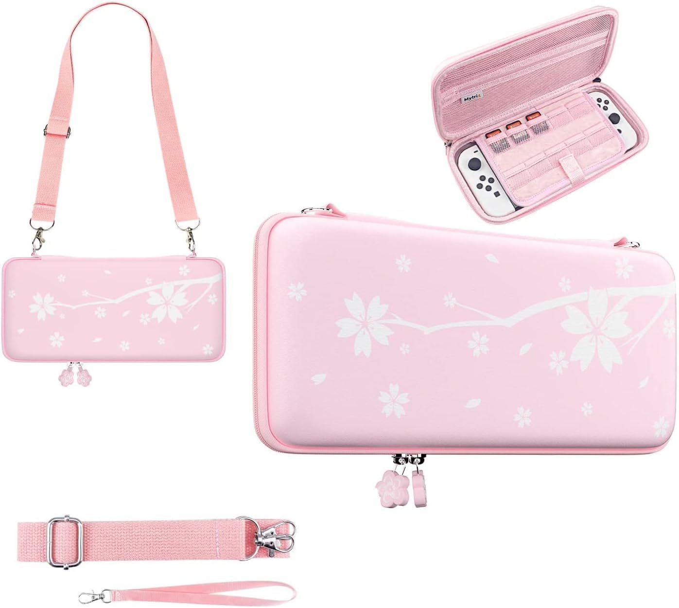 Mytrix Switch 2 Carry Case Compatible with Nintendo Switch 2 Console, Accessories and Games, Portable Travel Case Bundle, Hardshell Pouch Girl Storage Bag, Sakura Cute Pink