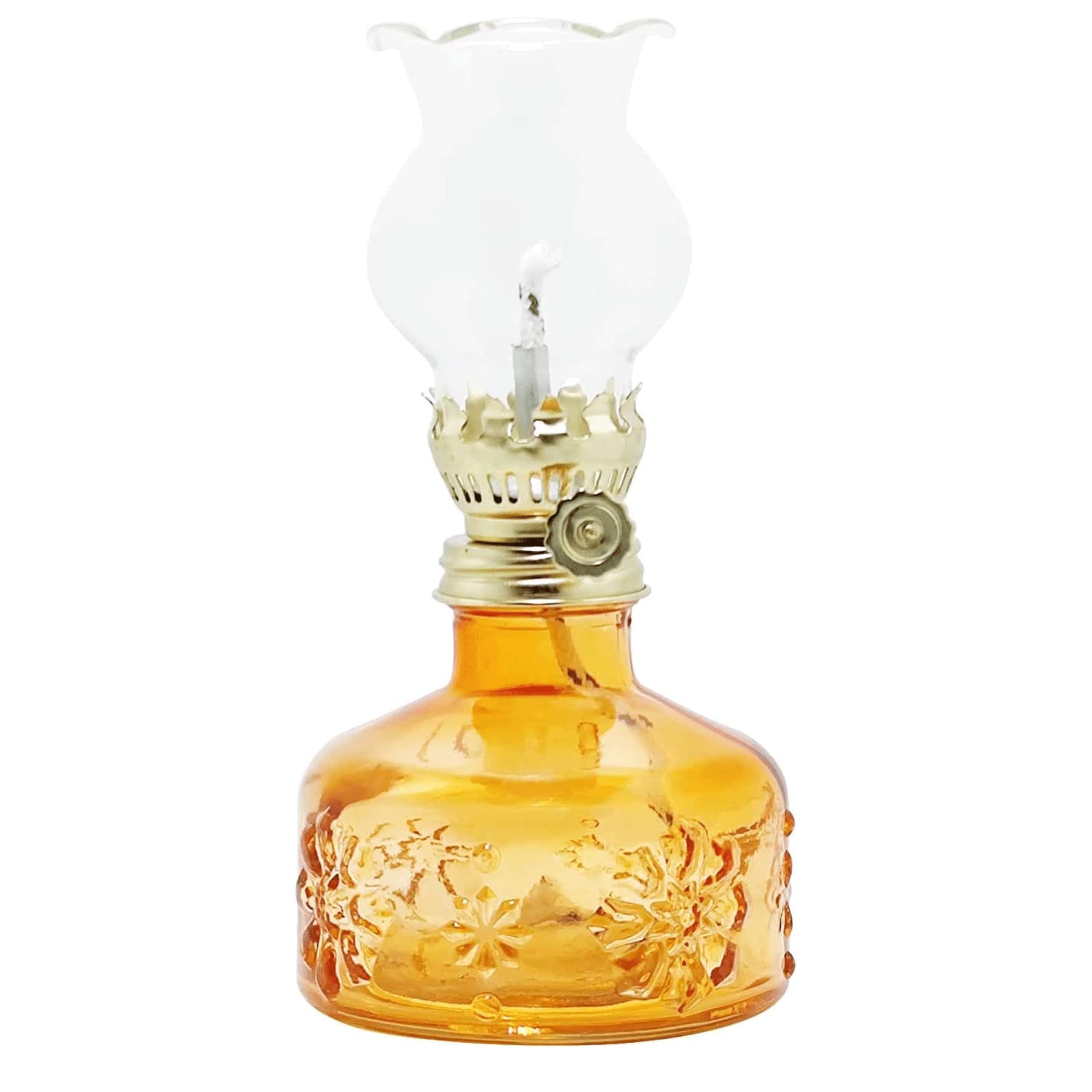 Kerosene Lamps, Oil Lamp Lantern for Indoor Use Vintage Colored Glass Small Kerosene 16.5CM(Orange)