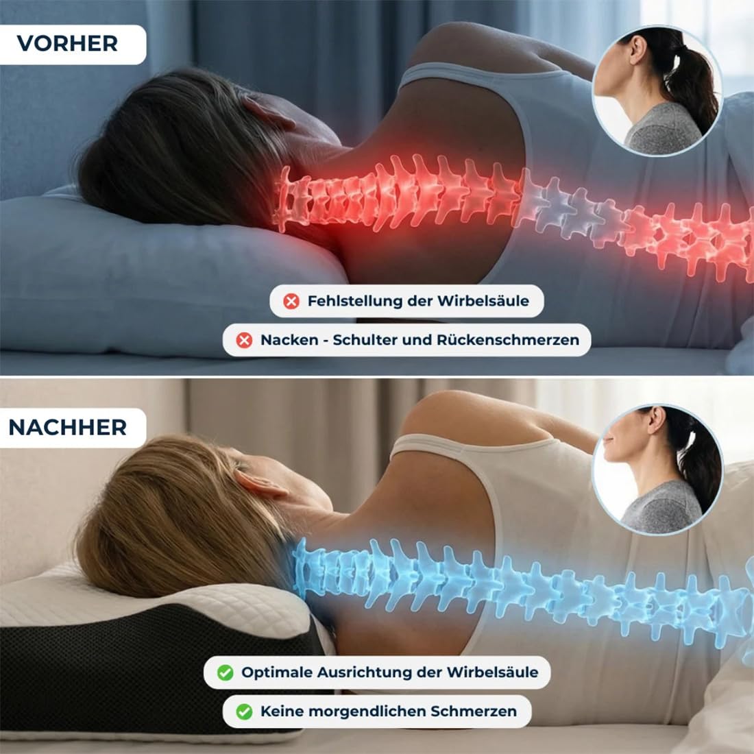 CuroSleep Kissen Original, CuroSleep - Optimale Unterstützung für Seitenschläfer & Rückenschläfer, Orthopädisches Nackenkissen – Ergonomisches Memory Foam Kissen, gegen Nackenschmerzen (Schwarz)