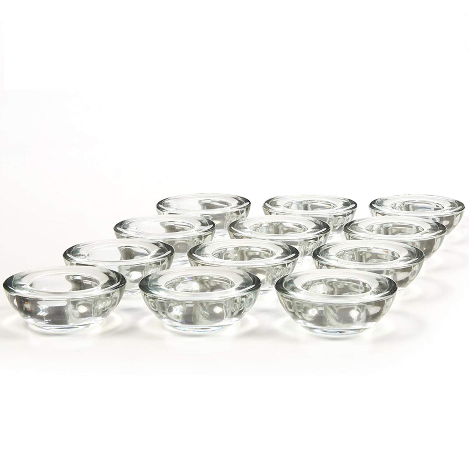 GOLDEAL 12 PCS Clear Glass Tealight Candle Holders, Tealight Bowl,Votive Candle Holders Bulk Use for Weddings Parties Dinner