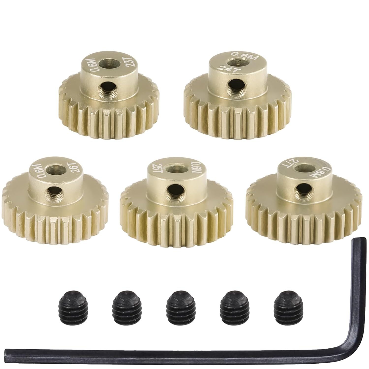 M0.6 Pinion Gear Set 3.175mm 23T 24T 25T 26T 27T 5PCS 7075 Aluminum Alloy Metal Pinion Motor Gear for 1/10 RC Car Brushed Brushless Motor (5PCS)…