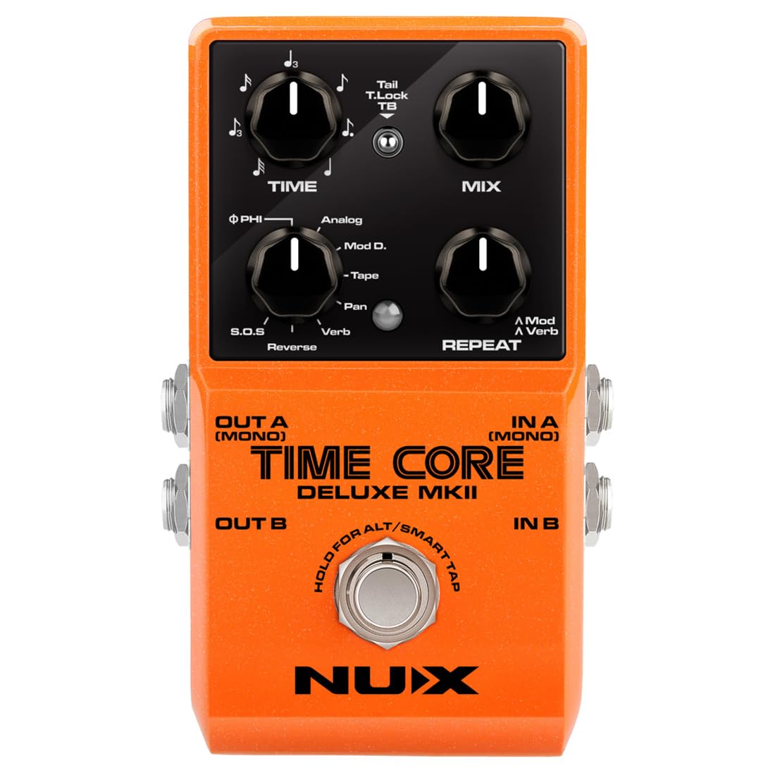 NUX Time Core Deluxe MKII pedal connected to a guitar and amplifier
