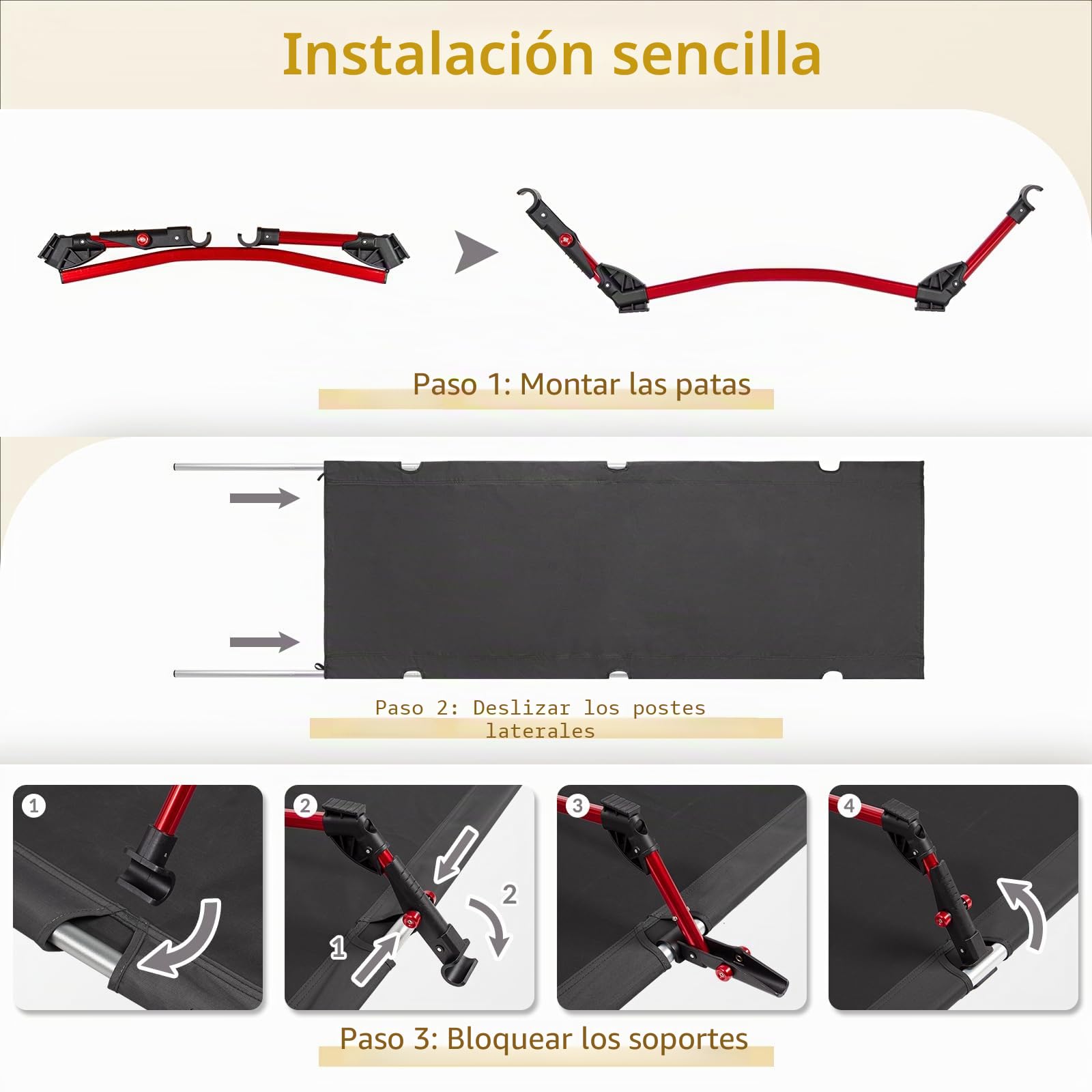Leogreen Cama Plegable Camping Cama Camping Portátil 190x65x19cm Reforzada