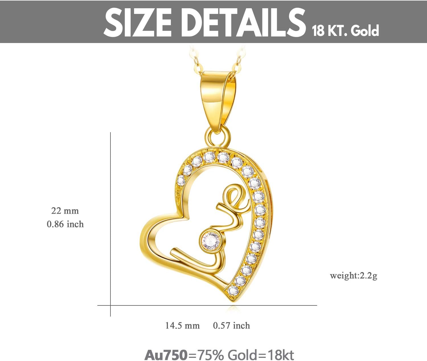14K Gold Heart Necklace for Womens， Yellow Gold Love Heart Pendant Forever Love Jewelry Gift for Her on Anniversary Mothers Day 18"