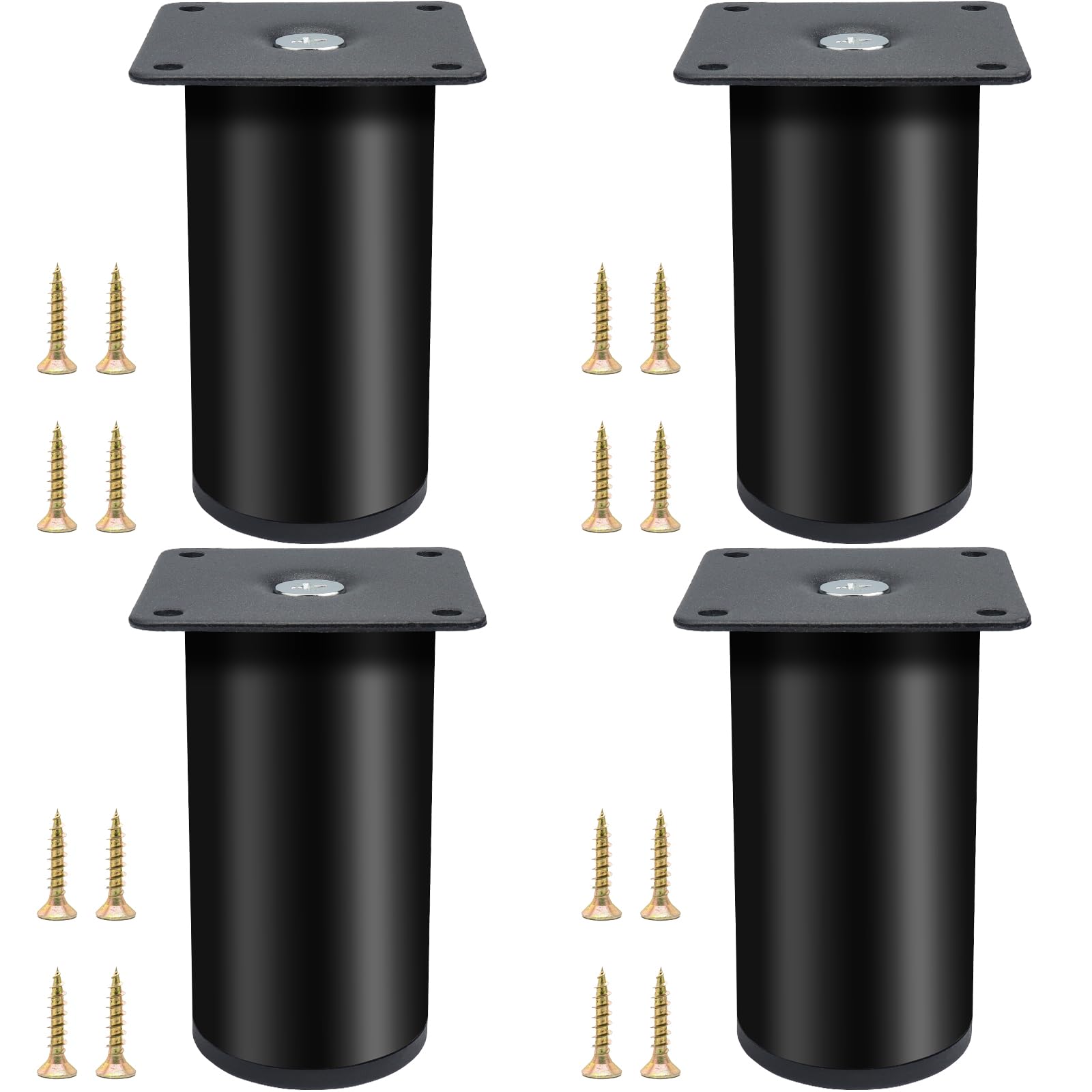 LHNNDM 3.9 inch/10cm Furniture legs, round metal Cabinet legs, Stainless Steel sofa feet with mounting screws for Bed, Nightstand, cabinet, office workbench (Black, 10cm)
