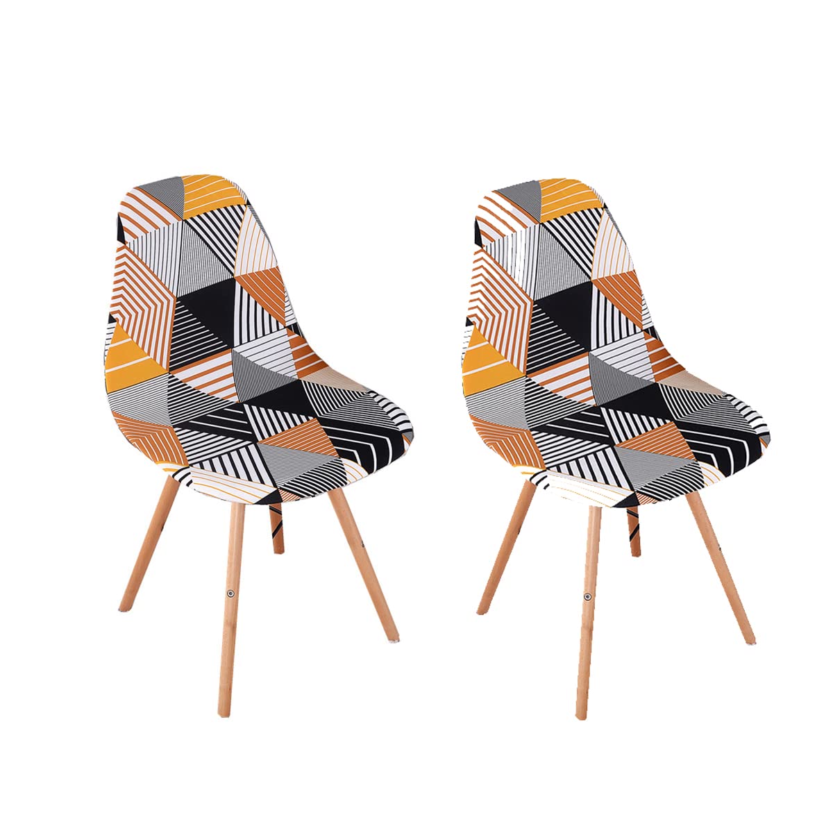 Highdi Striped Triangle Scandinavian Dining Chair Covers, Stretch Universal Armless Chair Slipcovers Shell Chairs Covers Removable Washable For Kitchen, Bedroom, Living Room, Lounge (2Pcs,)