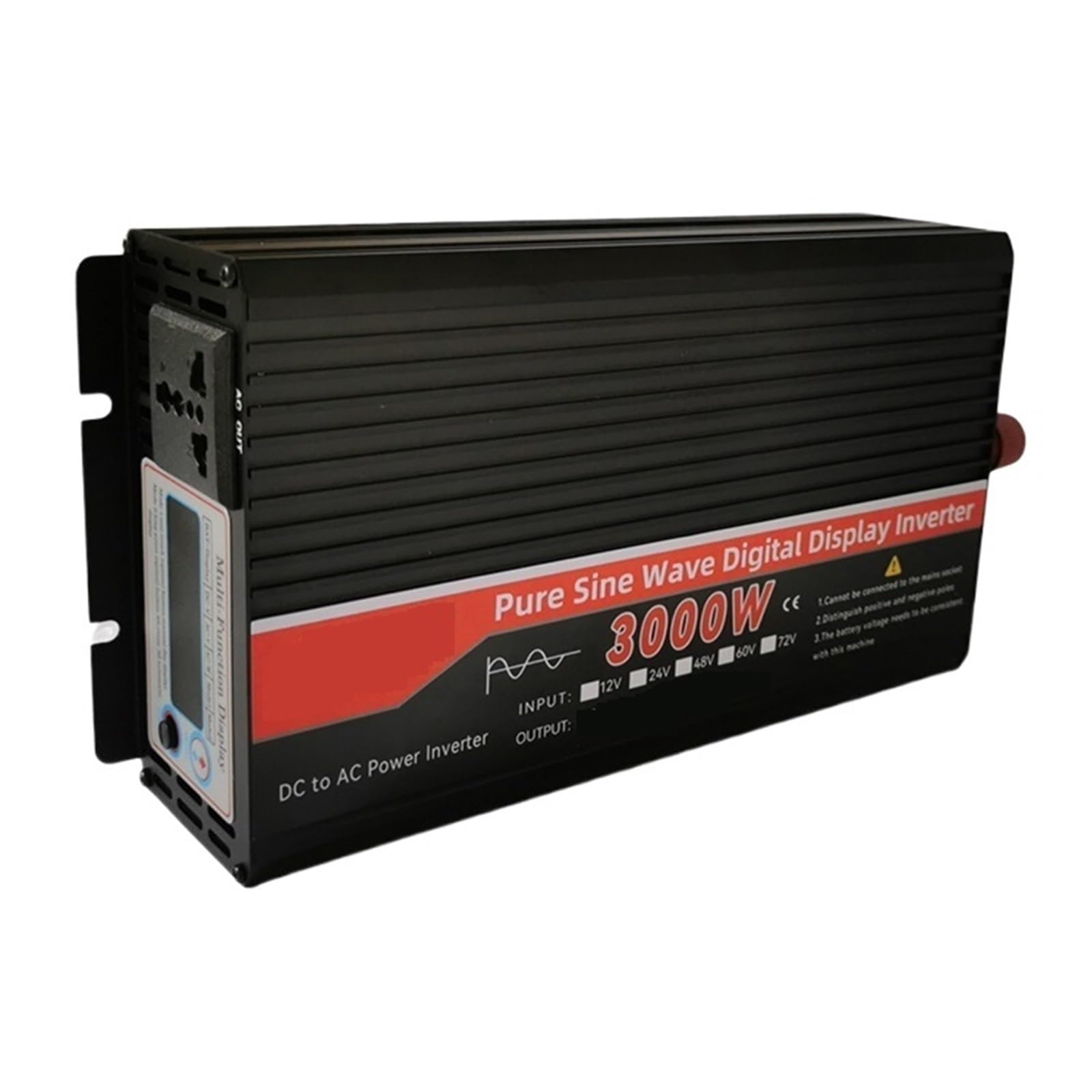 Inversor De Corriente De Onda Sinusoidal Pura CC 12V 24V 48V 60V 72V A Voltaje CA 50Hz 60Hz 3000W Conector Inversor De Coche Protección contra bajo/sobrevoltaje (Color : Smart Color Screen, Size : 2