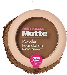 Ruby Kisses Powder Foundation Full Coverage Matte Foundation Long Lasting Face Makeup 0.35 oz. (Honey Brown)