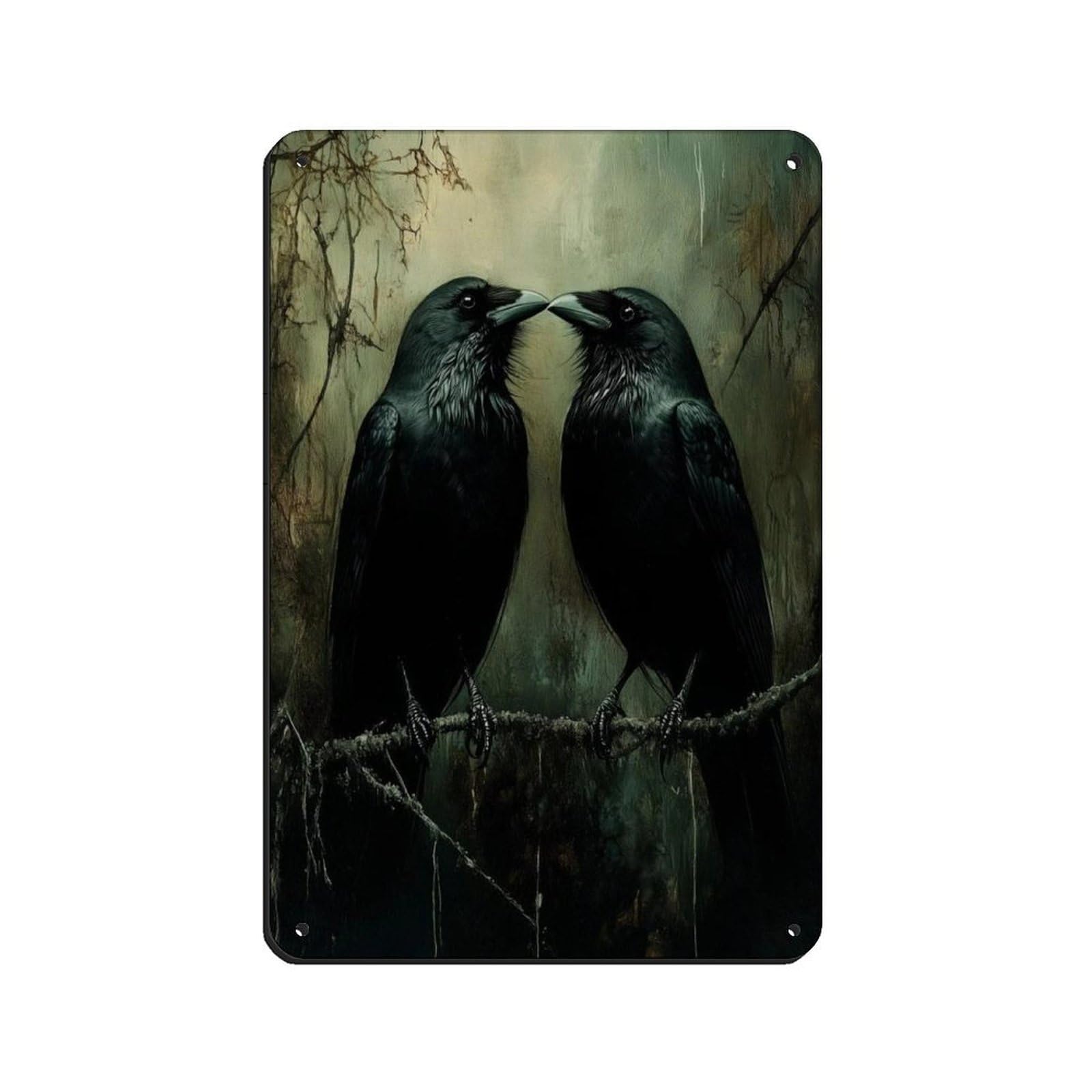 Norse Mythology Ravens Art, Gothic Romantic Crow Tin Sign Vintage Metal Pub Club Cafe Bar Home Wall Art Decoration Poster Retro 8x12inch(20x30cm)
