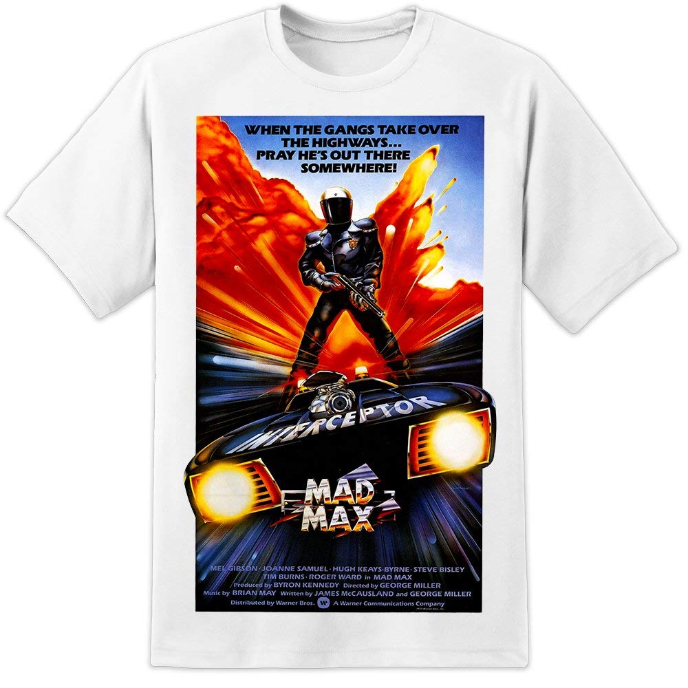 DPX-1Mad Max Road Warrior Retro Movie Poster T Shirt (S-3XL) Mel Gibson "When the gangs take over"
