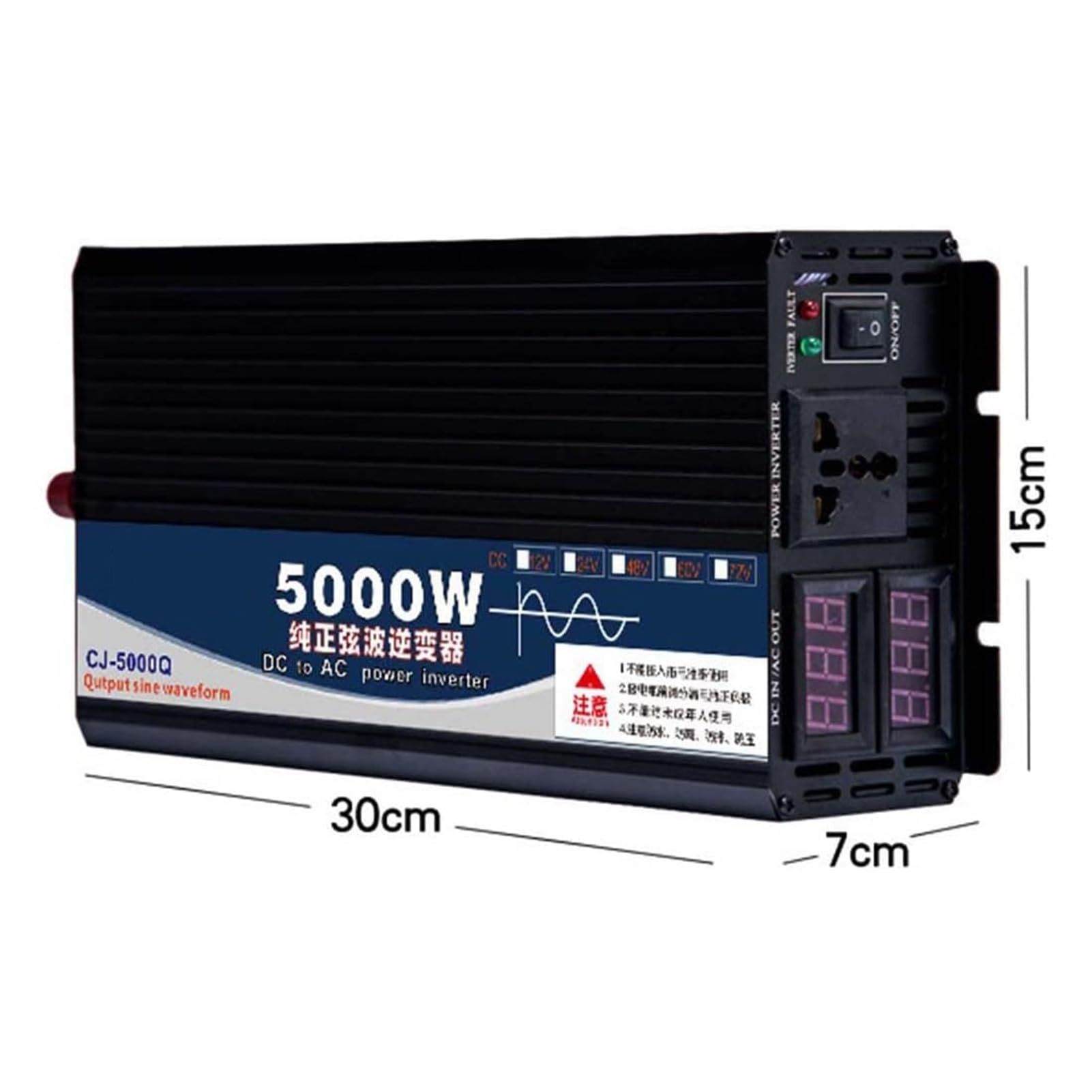 Falownik sinusoidalny 2500 W, DC 12 V 24 V 48 V 60 V 72 V do AC 110 V/220 V, 5000 W (szczyt) z wyświetlaczem LCD, 2 gniazda AC do kempingu,instalacji solarnych poza siecią,Dc 12v,AC 110V