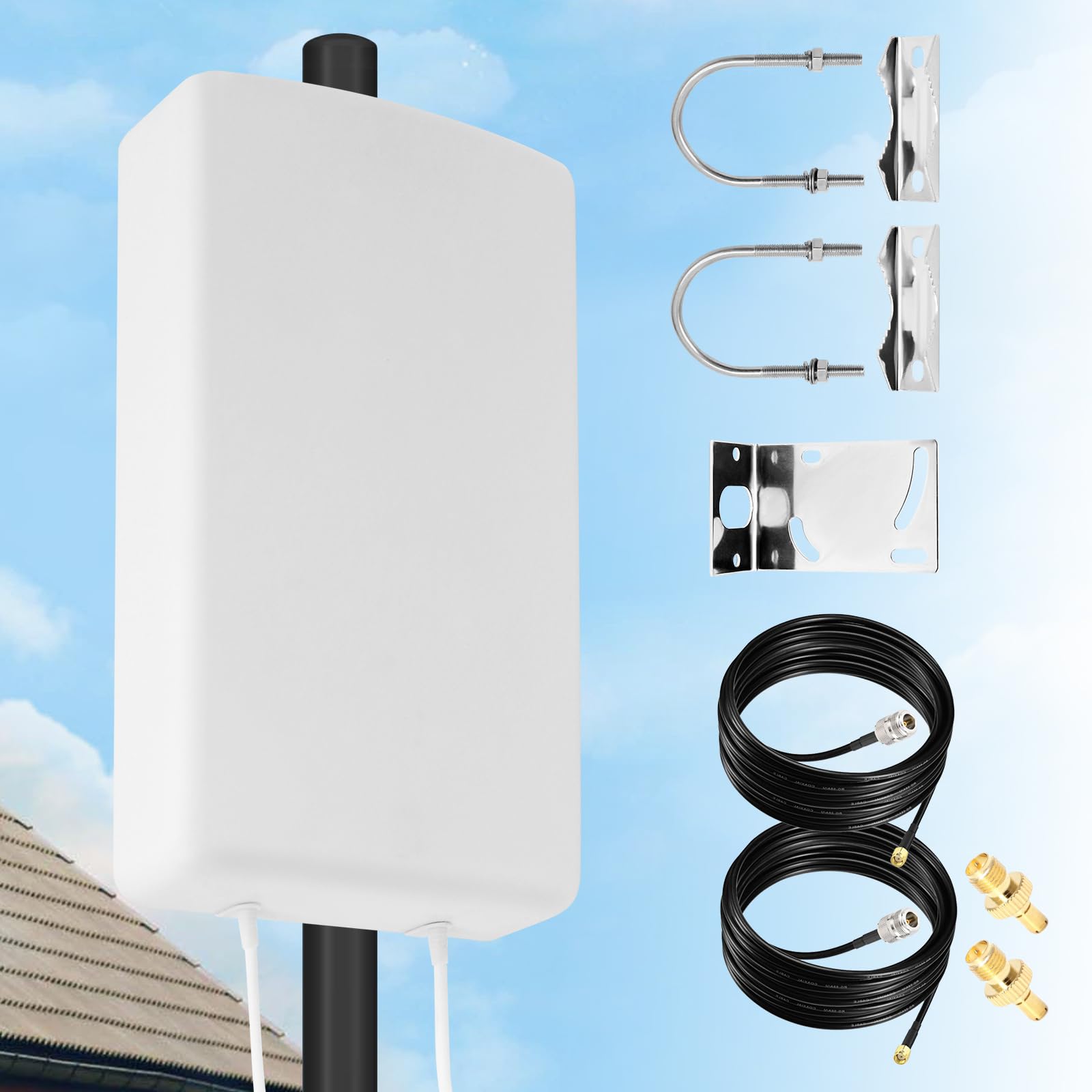 KASER Set LPDA Antenne LTE Mimo Exterieur Directionnelle 696-2700 MHz | 3300-3800 MHz Gain Élevé Jusqu'à 12dBi Compatible pour Routeurs 4g 5g connecteur N-SMA Adaptateur TS9 Câble 10 Mètres
