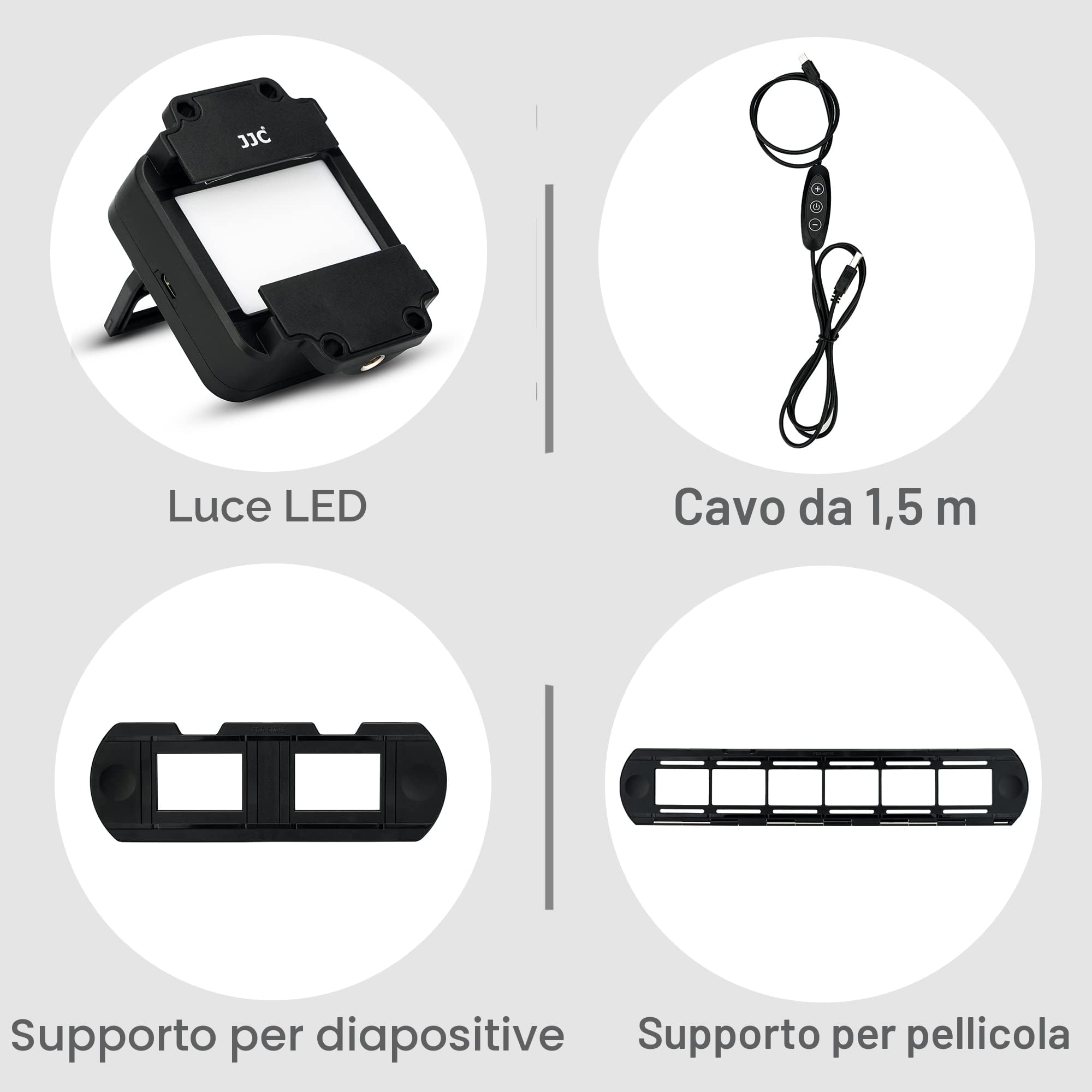 JJC Adattatore per Digitalizzazione di Pellicole con Set di luci a LED Converti Pellicola Negativa da 35 mm e Diapositiva in JPEG Digitale, Lampada LED USB a 10 Livelli di Luminosità