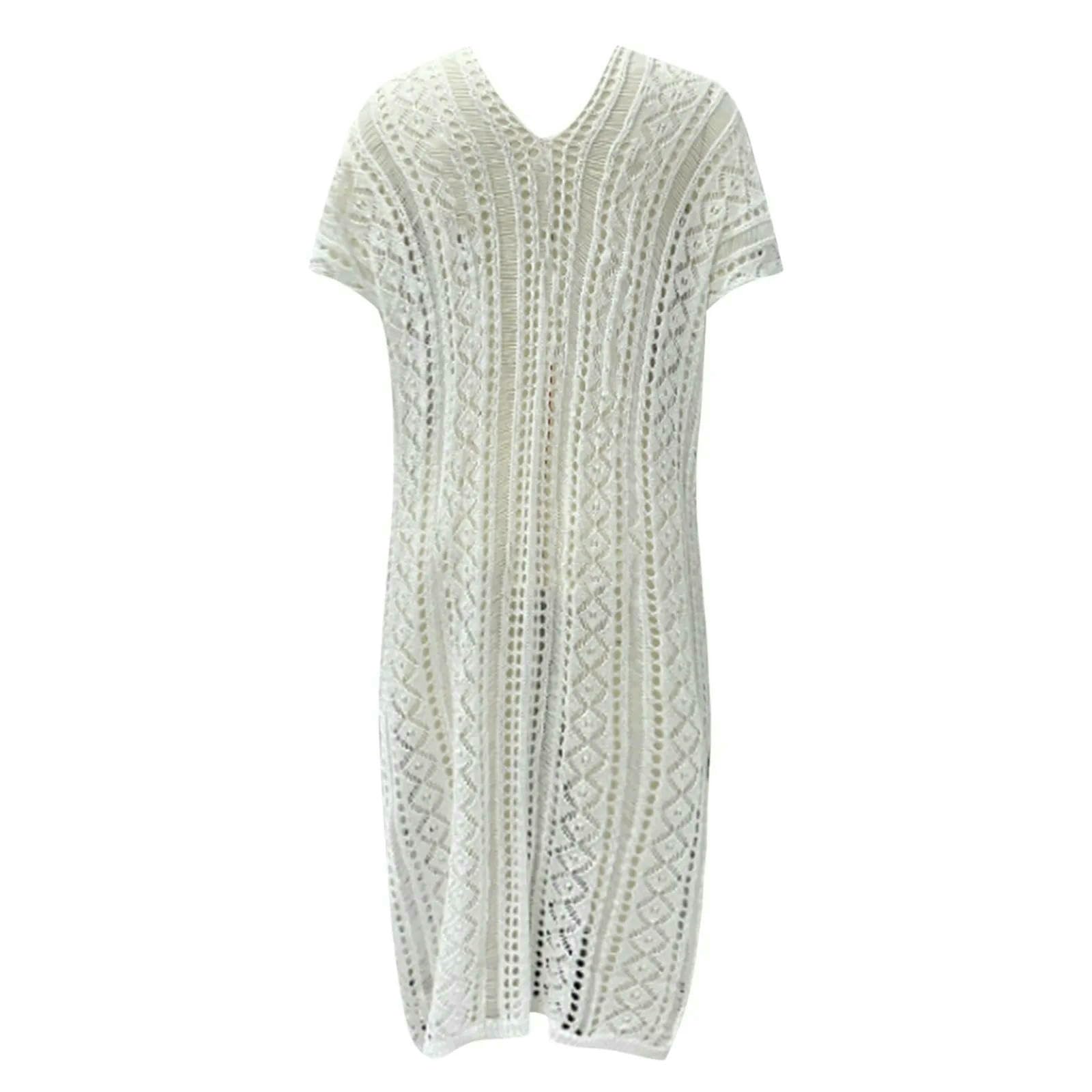 Paréo Plage Femmes Au Crochet Couvrir Cardigan Tassel Perles Décor Échal Cape pour Maillots De Bain Pareo Plage-Blanc-Une Taille