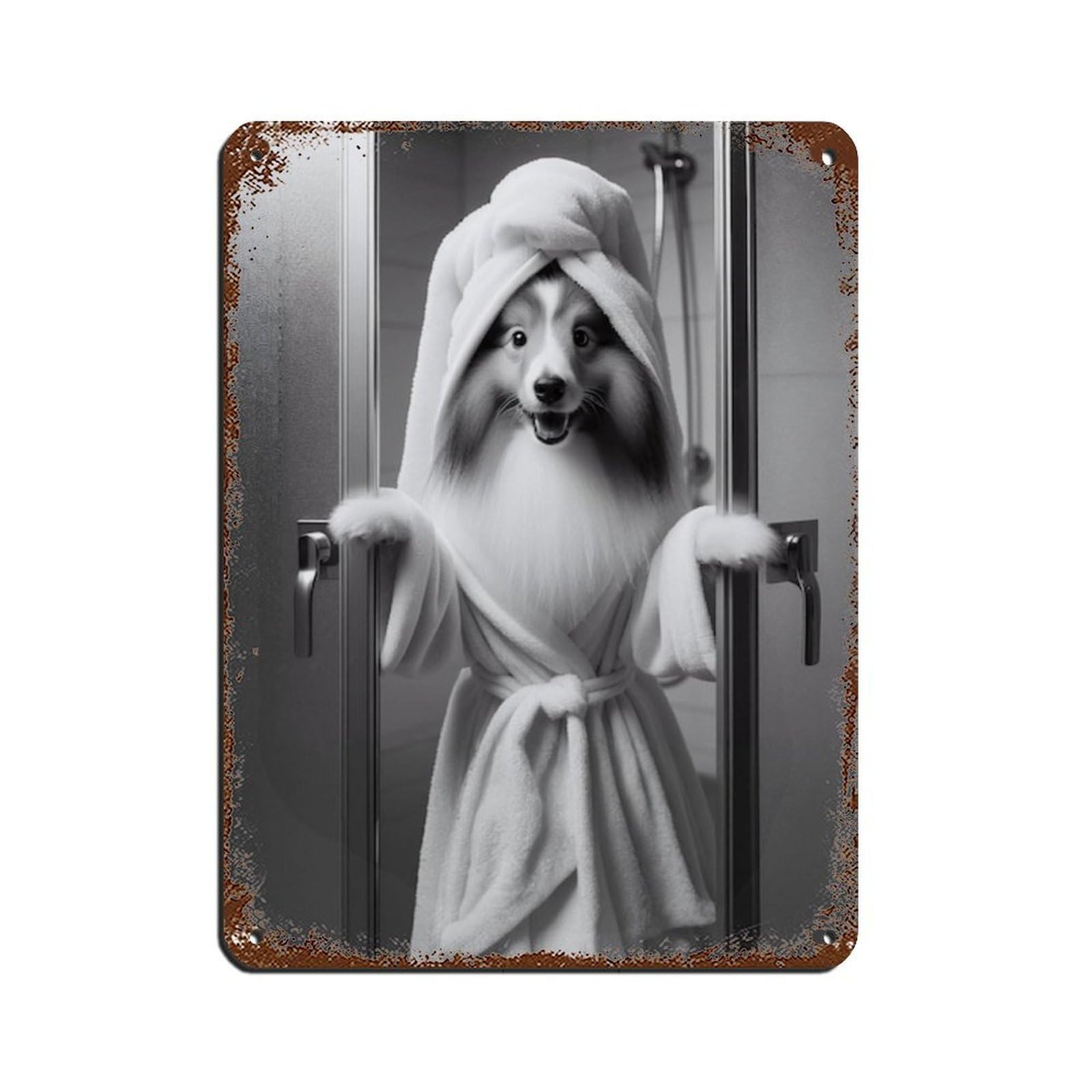Shetland Sheepdog Bathroom Art Poster Tin Sign Vintage Metal Pub Club Cafe Bar Home Wall Art Decoration Poster Retro 12x16inch(30x40cm)