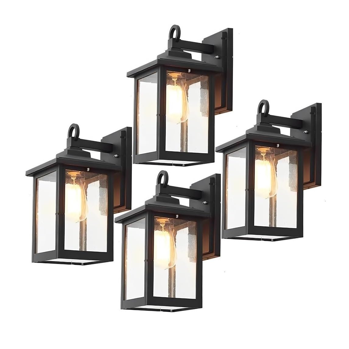 Outdoor Wall Lights Aluminum Outdoor Wall Light Glass Lantern Sconce External Waterproof Black Garden Lamp for Villa Courtyard Durable Porch(4 Pack)