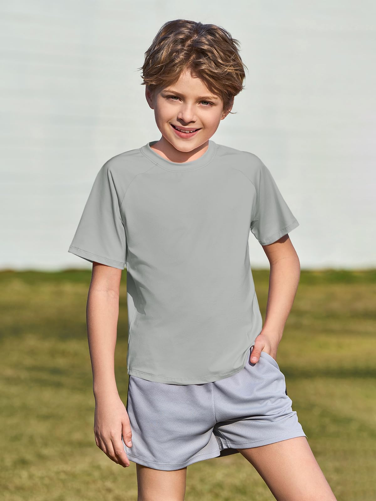 T-shirt enfant à manches courtes col rond uni léger coupe droite sport décontracté 5-14 ans