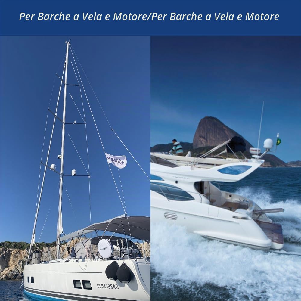 Glomex – Kit Antenna VHF Compatta a Cupola (Ø10cm H21cm), Modello RA121 – Design Coordinato TV Avior/Vega, Include Cavo 9m e Base, Per barche a vela e motore – Estetica e Funzionalità