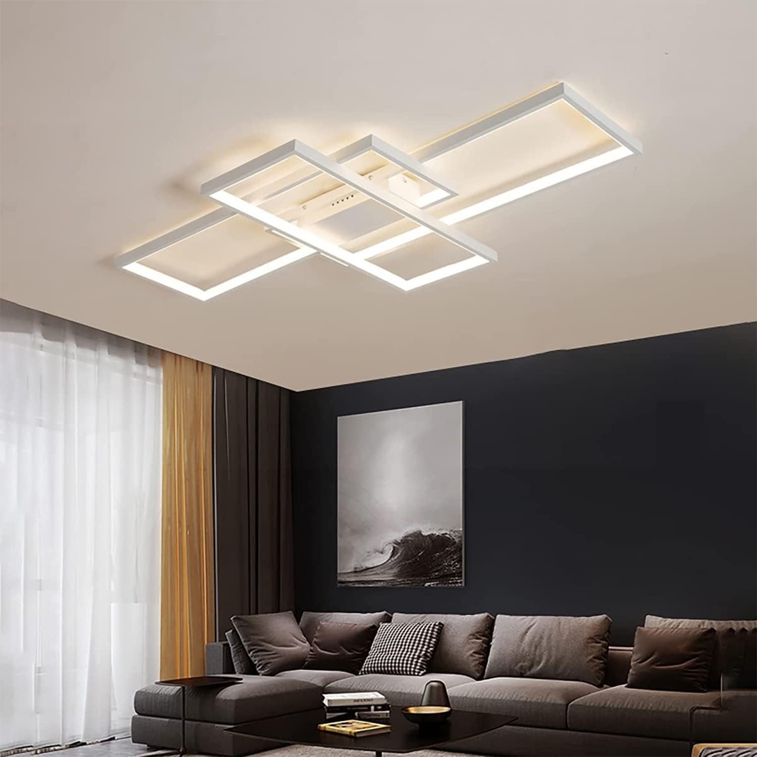 Plafon Led Techo Moderno, Gran Lámpara de Techo LED Regulable con Mando a Distancia, 3000K-6000K Rectangular Luz De Techo del para Dormitorio Comedor Cocina Salón, Blanco (80x45x9cm)